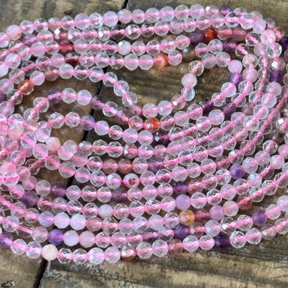 Faceted Super 7 Quartz Bead Strand - 4mm - Picture 2 of 4